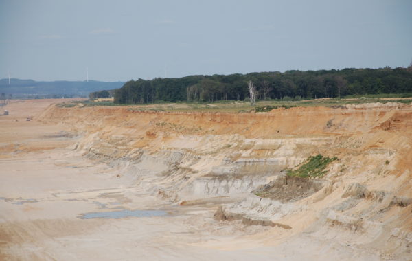 An der Tagebaukante verliert der Boden permanent Wasser aus den speicherfähigen Schickten. Aufnahme nach 5 Wochen Trockenheit Anfang Juni 2020